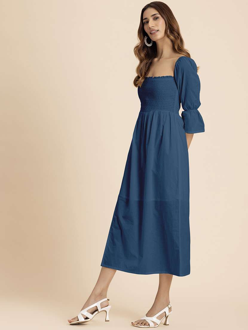 women solid square neck a-line dress - 21521971 -  Standard Image - 2