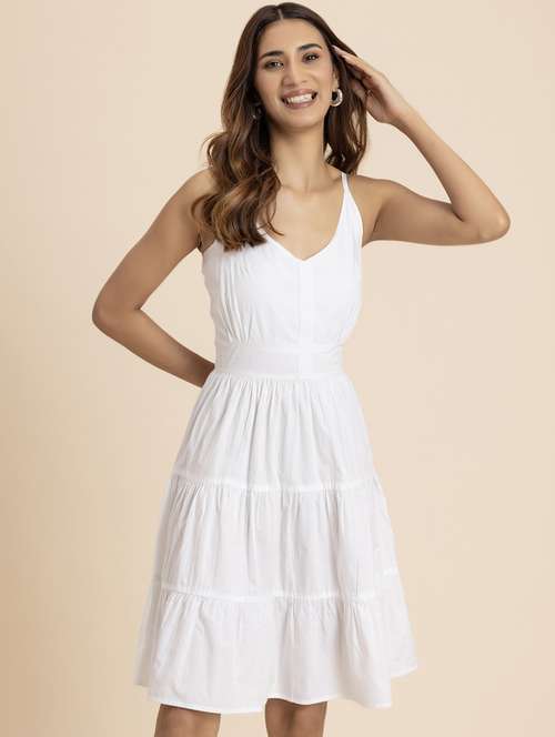women solid sleeveless tiered dress - 21521972 -  Standard Image - 0