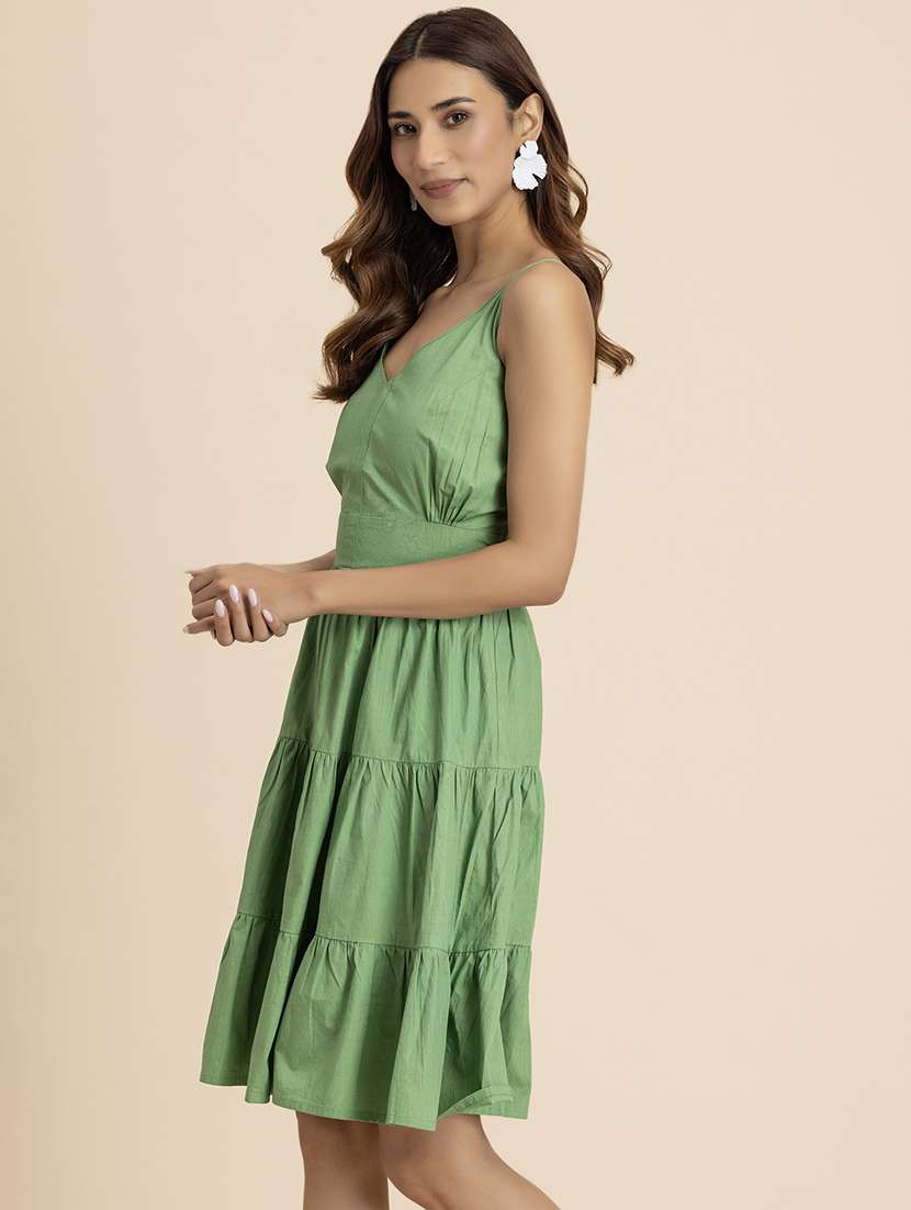 women solid sleeveless tiered dress - 21521973 -  Standard Image - 2