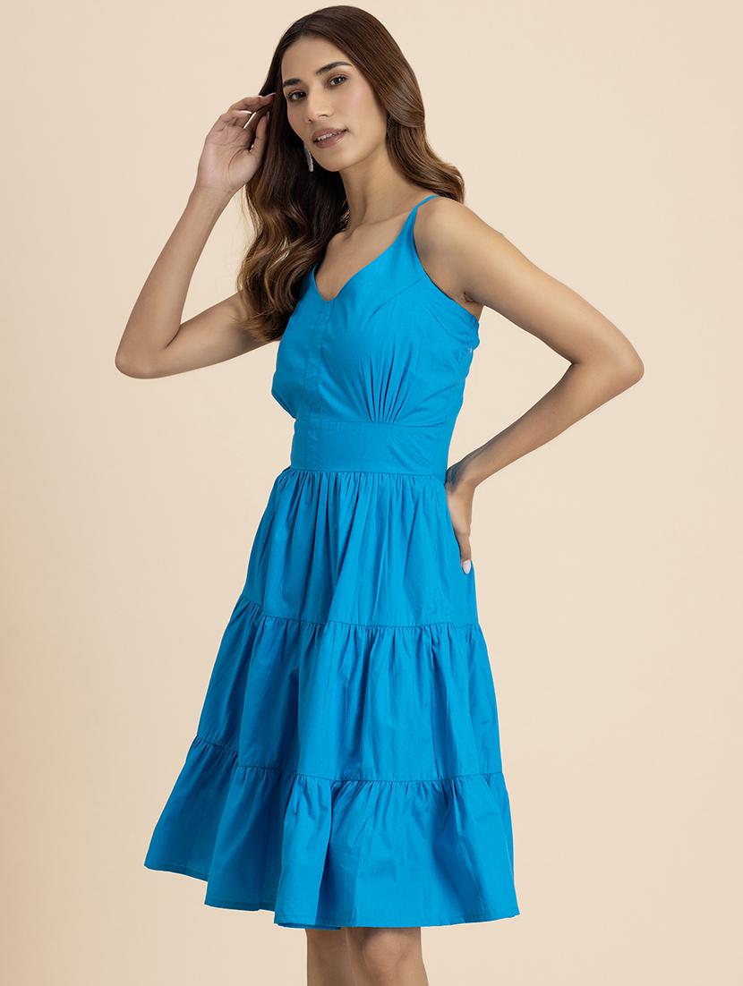 women solid sleeveless tiered dress - 21521974 - Standard Image - 2