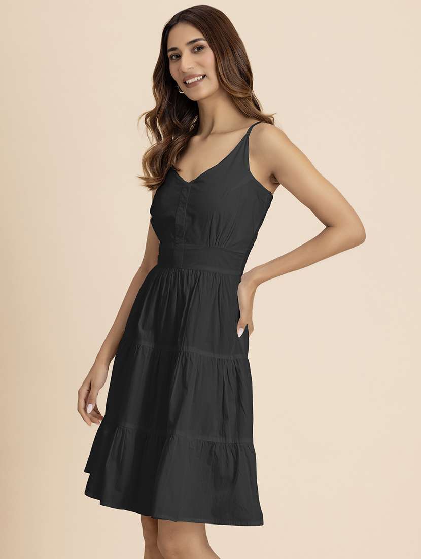 women solid sleeveless tiered dress - 21521979 - Standard Image - 2