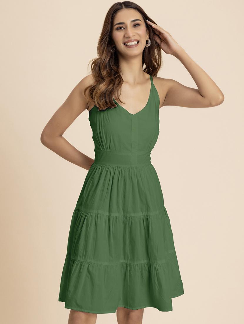 women solid sleeveless tiered dress - 21521980 -  Zoom Image - 0