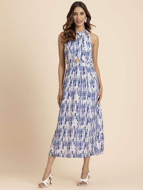 women tie & dye printed halter neck a-line dress - 21521985 - Standard Image - 0