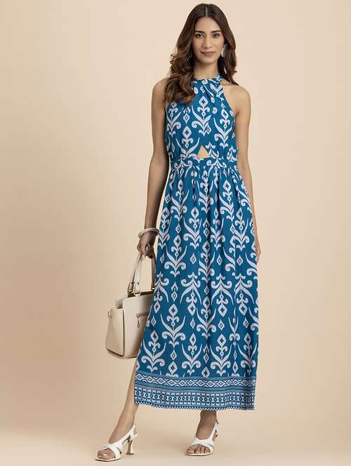 women printed halter neck a-line dress - 21521986 - Standard Image - 0