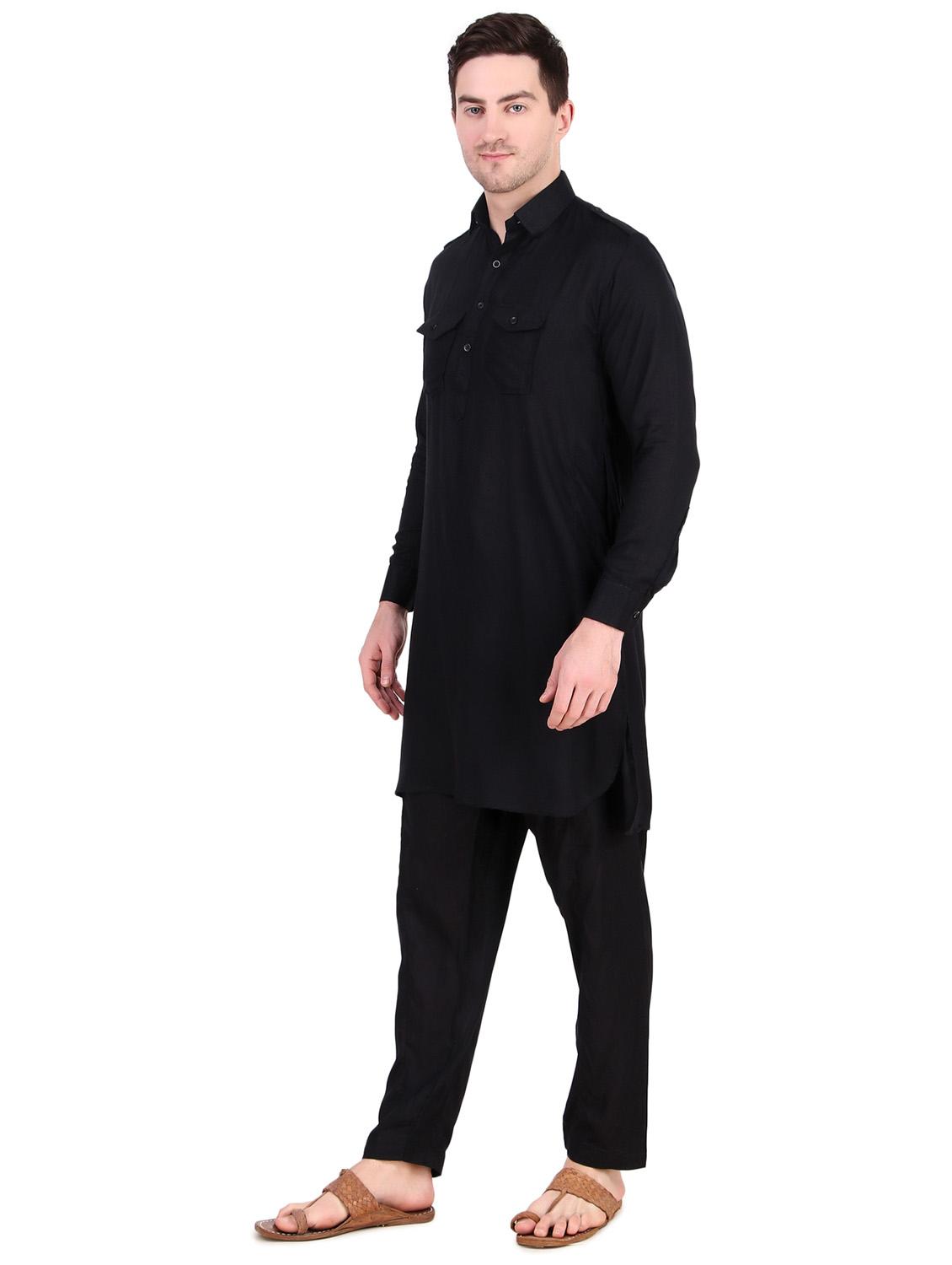 men black solid kurta churidar ethnic wear set - 21522019 - Standard Image - 2