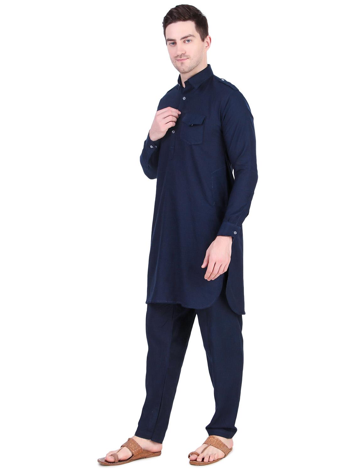 men long sleeve solid kurta churidar set - 21522021 - Standard Image - 2