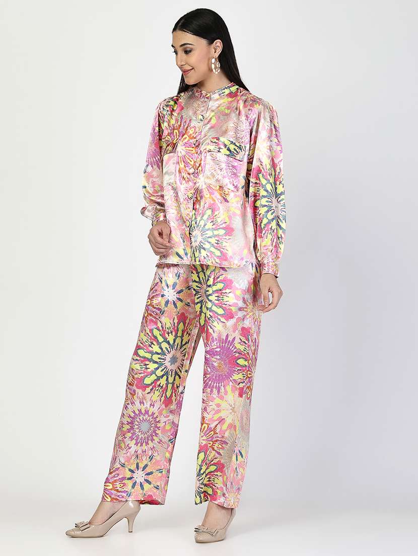 women multi colored satin top and trouser co-ord set - 21522325 - Standard Image - 2