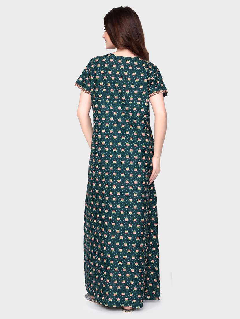 women teal cotton nighty - 21522422 - Standard Image - 2