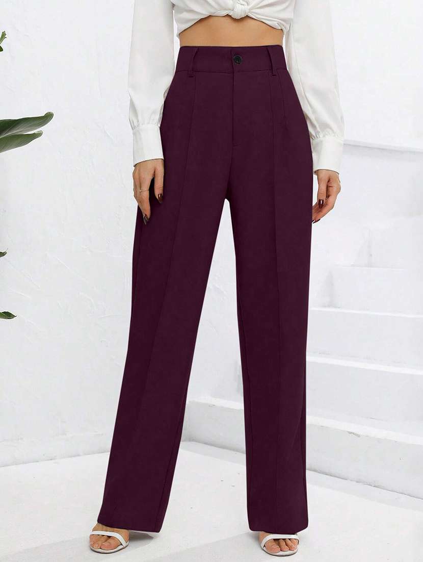 women burgundy nylon tailored trouser