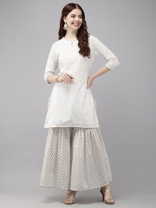 women white printed kurta sharara set - 21522482 - Standard Image - 0