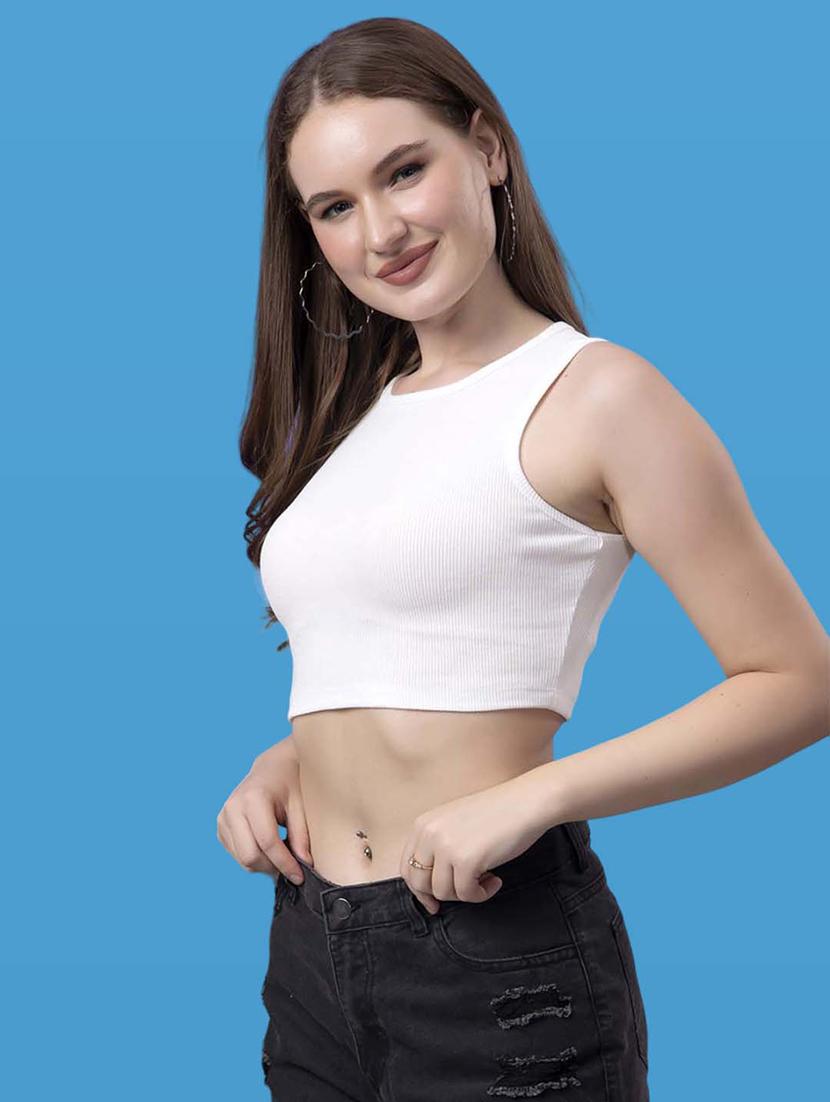 women solid white cotton crop top - 21522506 - Standard Image - 2