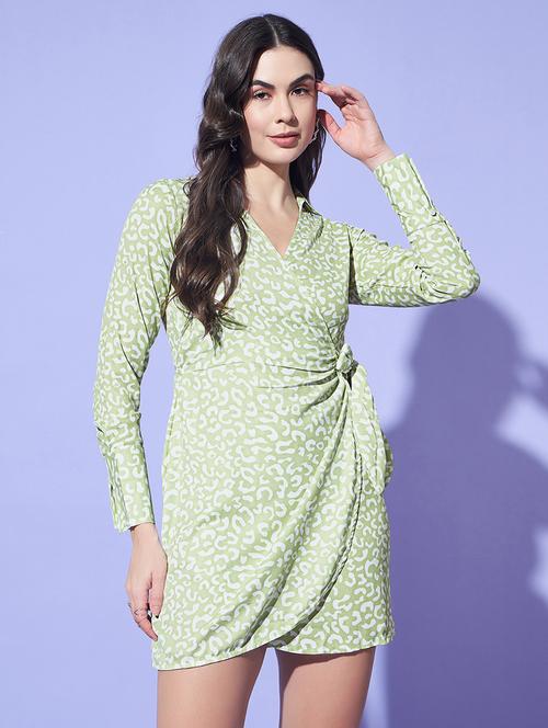women neo mint printed wrap dress - 21522743 - Standard Image - 0
