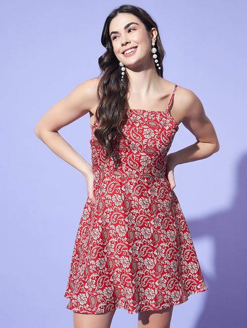 women printed shoulder strap fit & flare dress - 21522746 -  Standard Image - 0