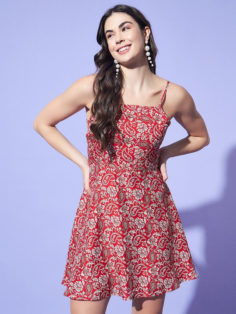 women printed shoulder strap fit & flare dress - 21522746 -  Zoom Image - 0