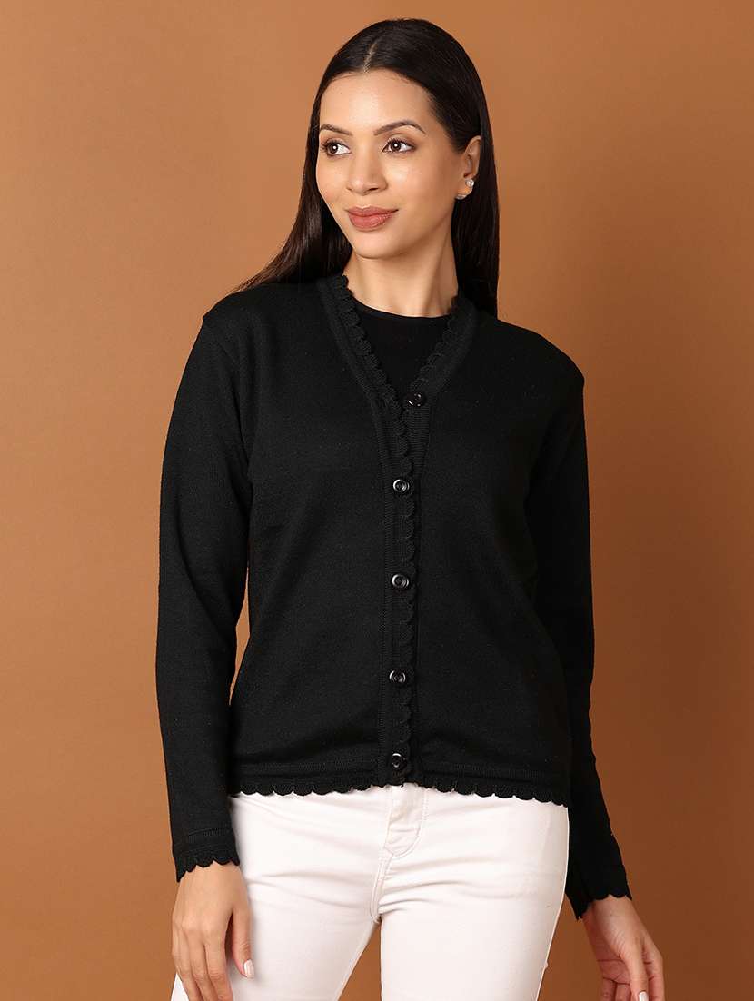 women black solid long sleeve cardigans