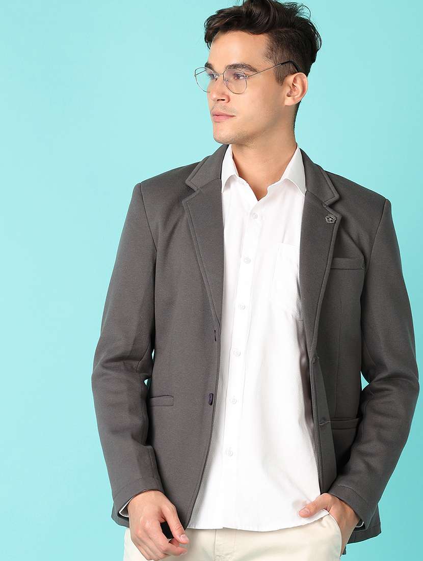 grey cotton single breasted casual blazer