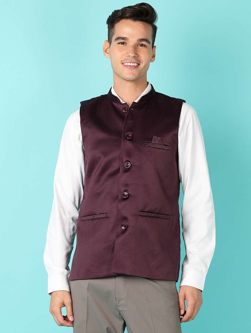 men solid mandarian neck nehru jacket
