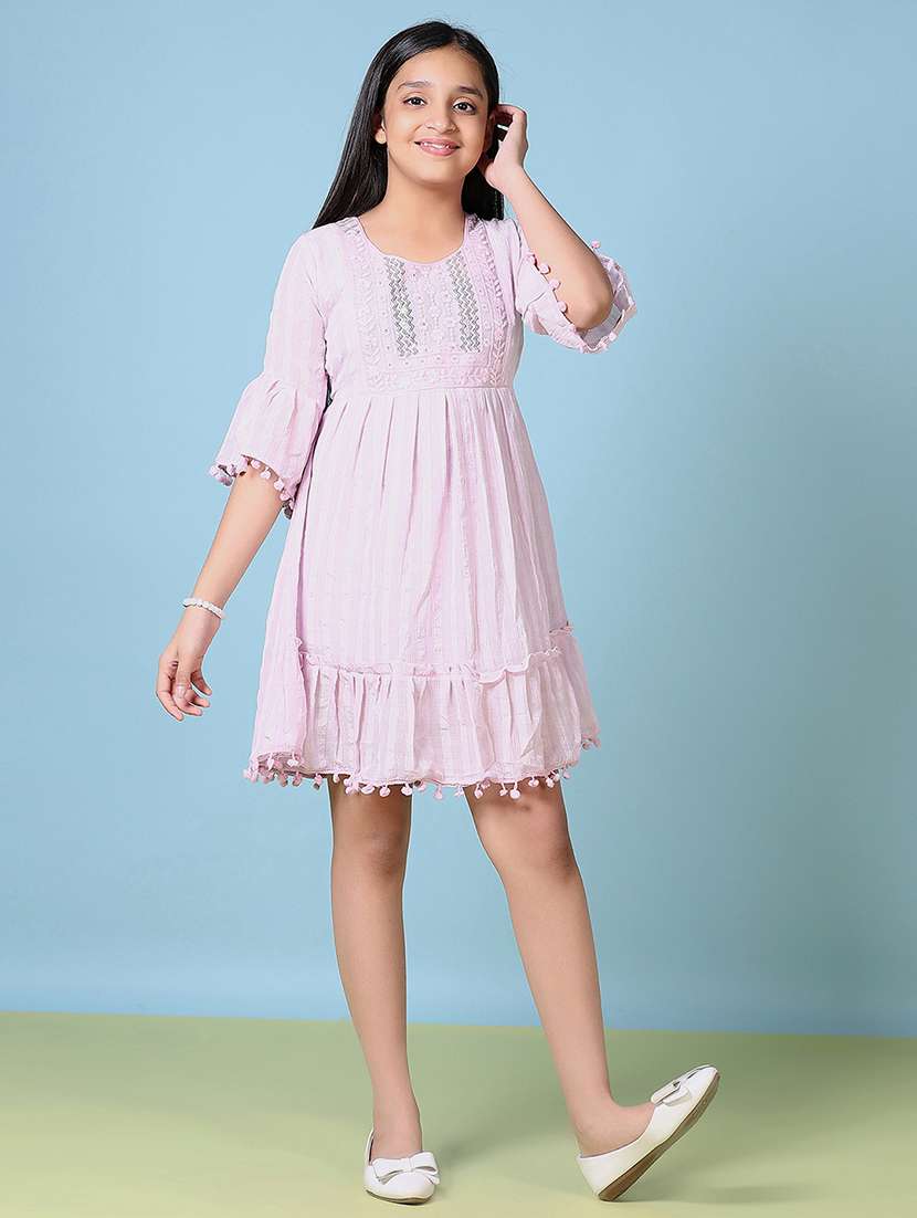 girls lavender embroidered bell sleeve fit & flare dress - 21522908 - Standard Image - 2