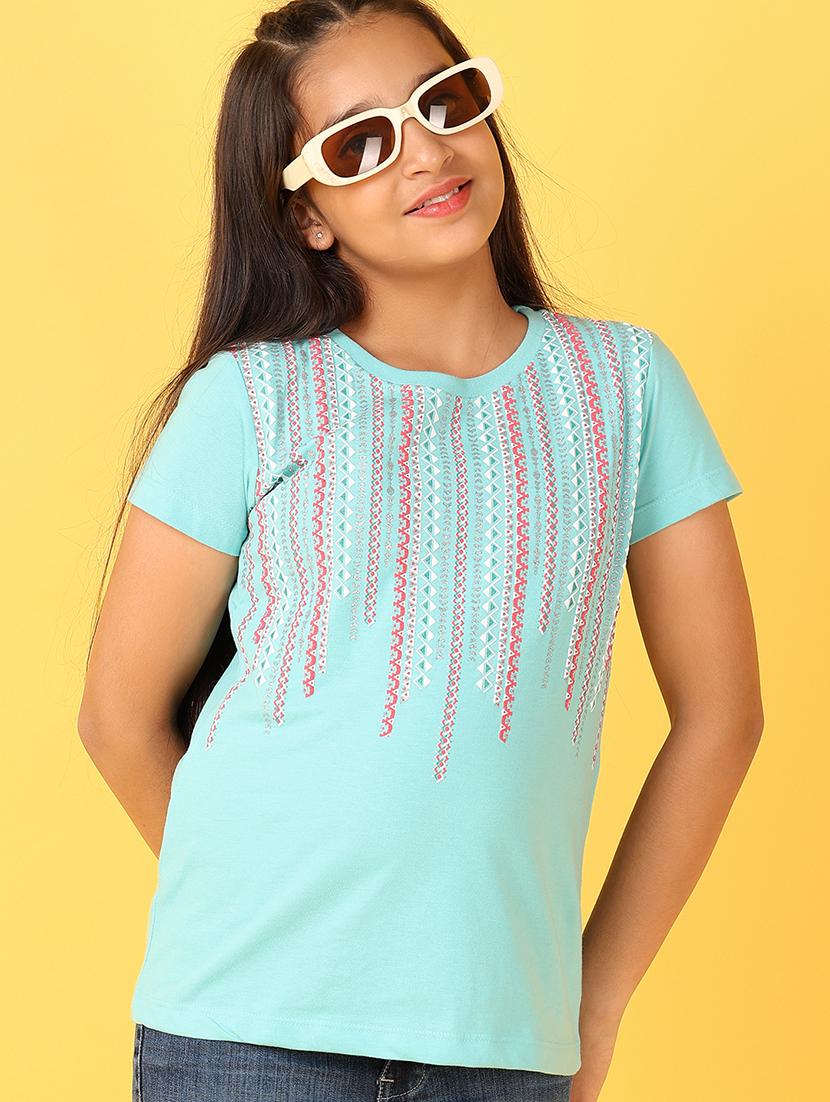 girls printed round neck cotton tee - 21522928 - Standard Image - 2