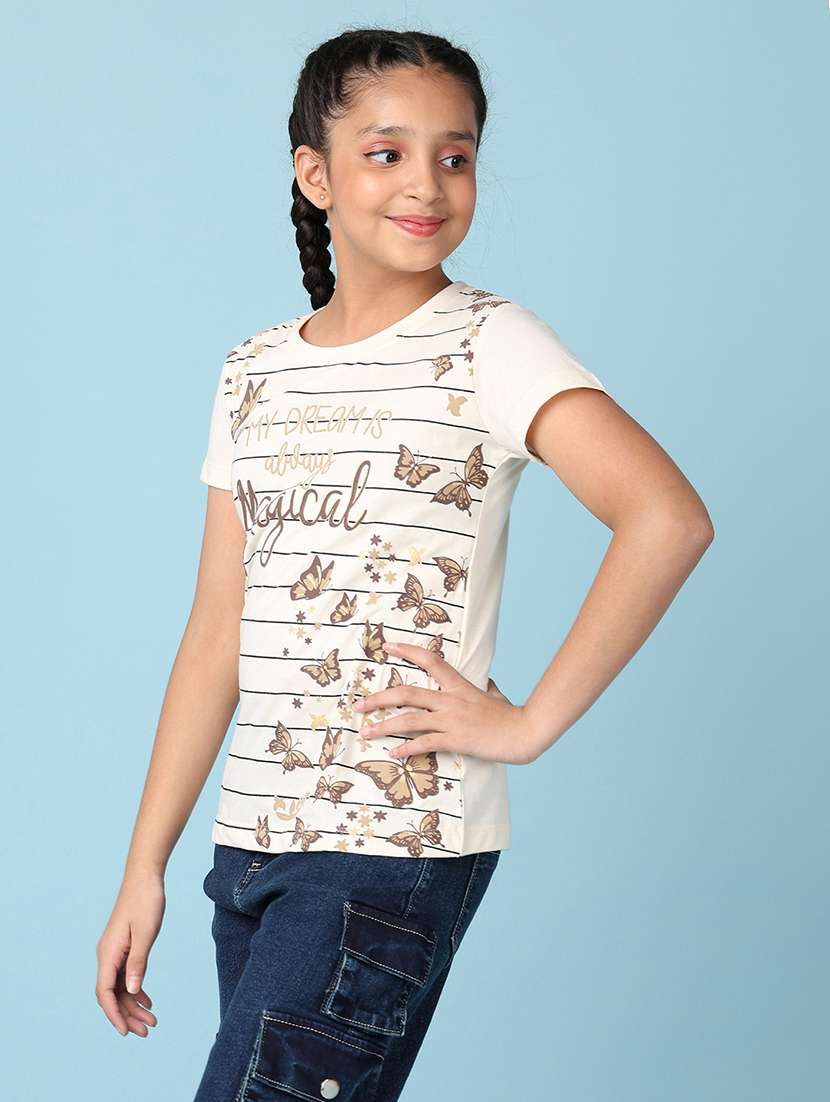 girls printed round neck cotton tee - 21522929 -  Standard Image - 2