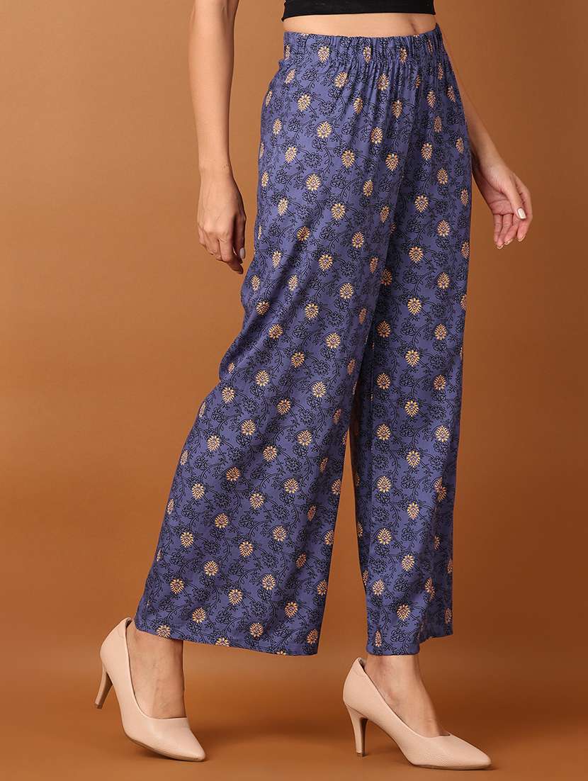 women blue printed straight palazzo - 21522938 - Standard Image - 2