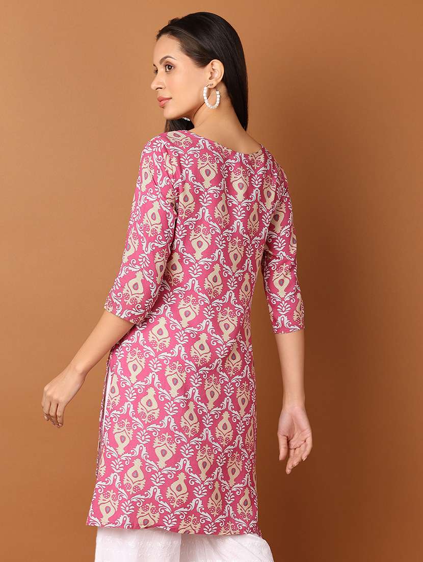 women three quarter sleeve straight kurta - 21523074 -  Standard Image - 2