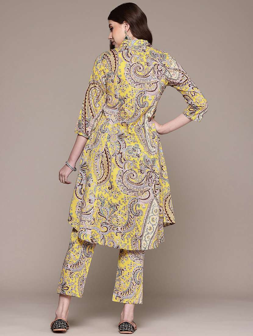 women paisley shirt collar kurta pant set - 21523106 -  Standard Image - 2