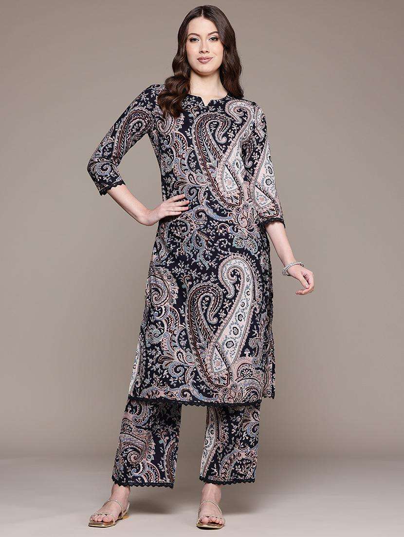 women paisley notch neck kurta palazzo set - 21523118 -  Standard Image - 2