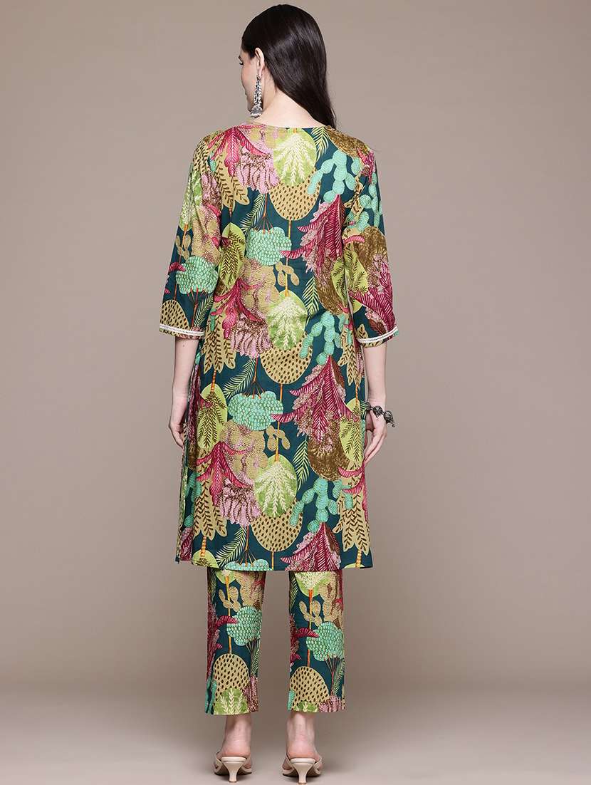 women printed notch neck kurta pant set - 21523128 -  Standard Image - 2