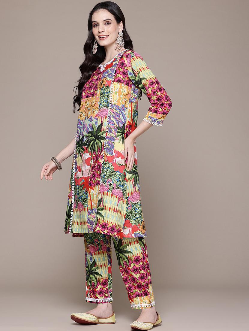 women printed notch neck kurta pant set - 21523129 - Standard Image - 2