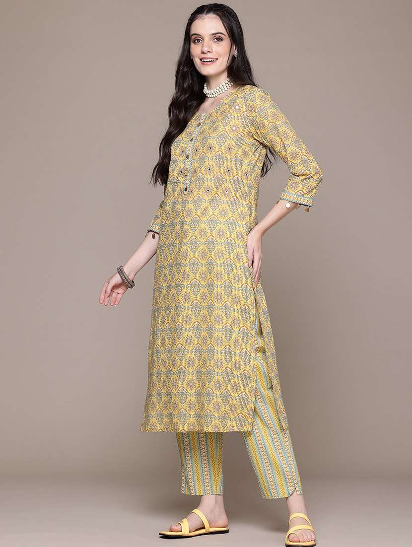 women printed round neck kurta pant set - 21523140 -  Standard Image - 2