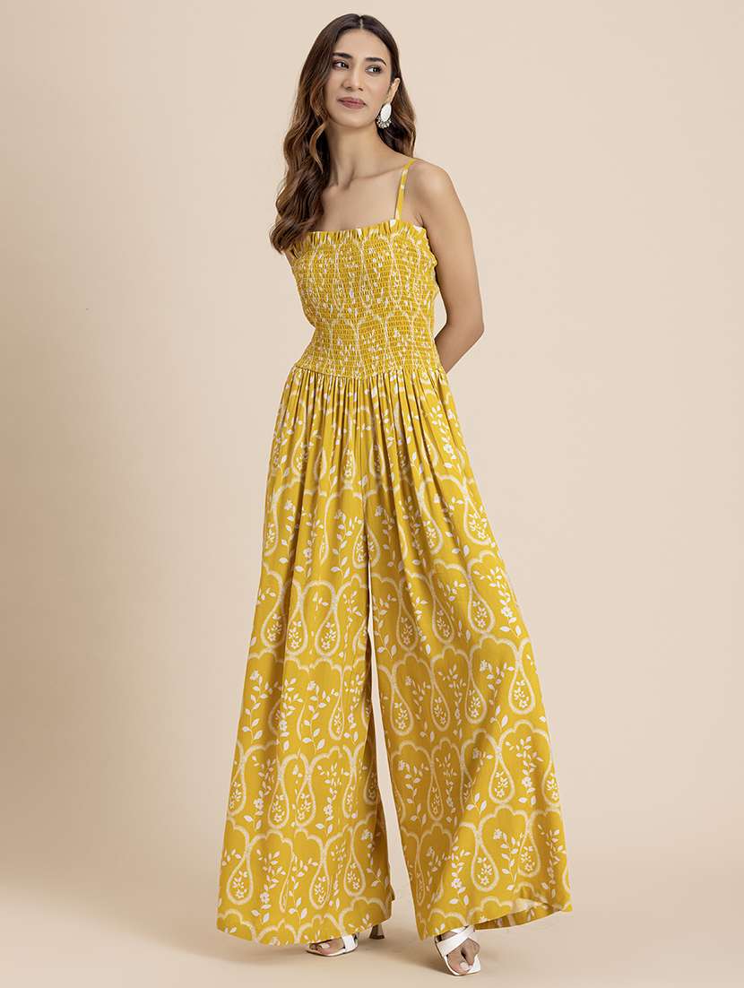 women yellow rayon full leg jumpsuit