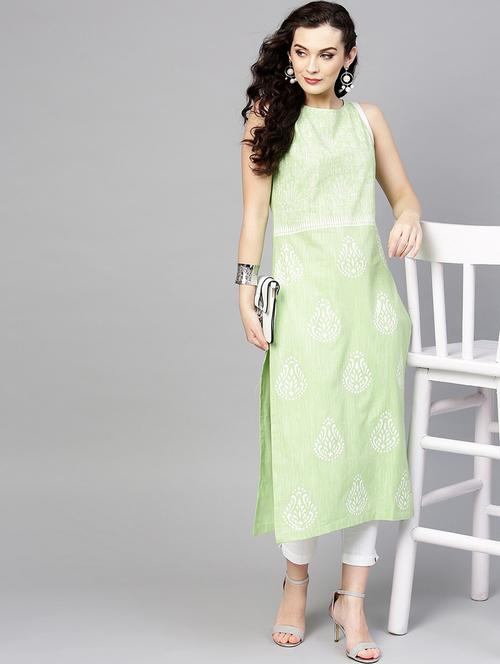 women neo mint round neck straight kurta - 21523178 - Standard Image - 0