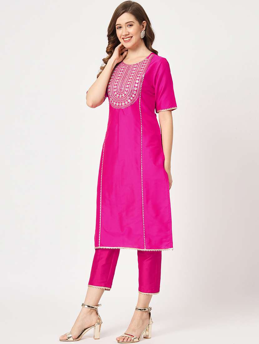 women pink round neck straight kurta - 21523203 - Standard Image - 2