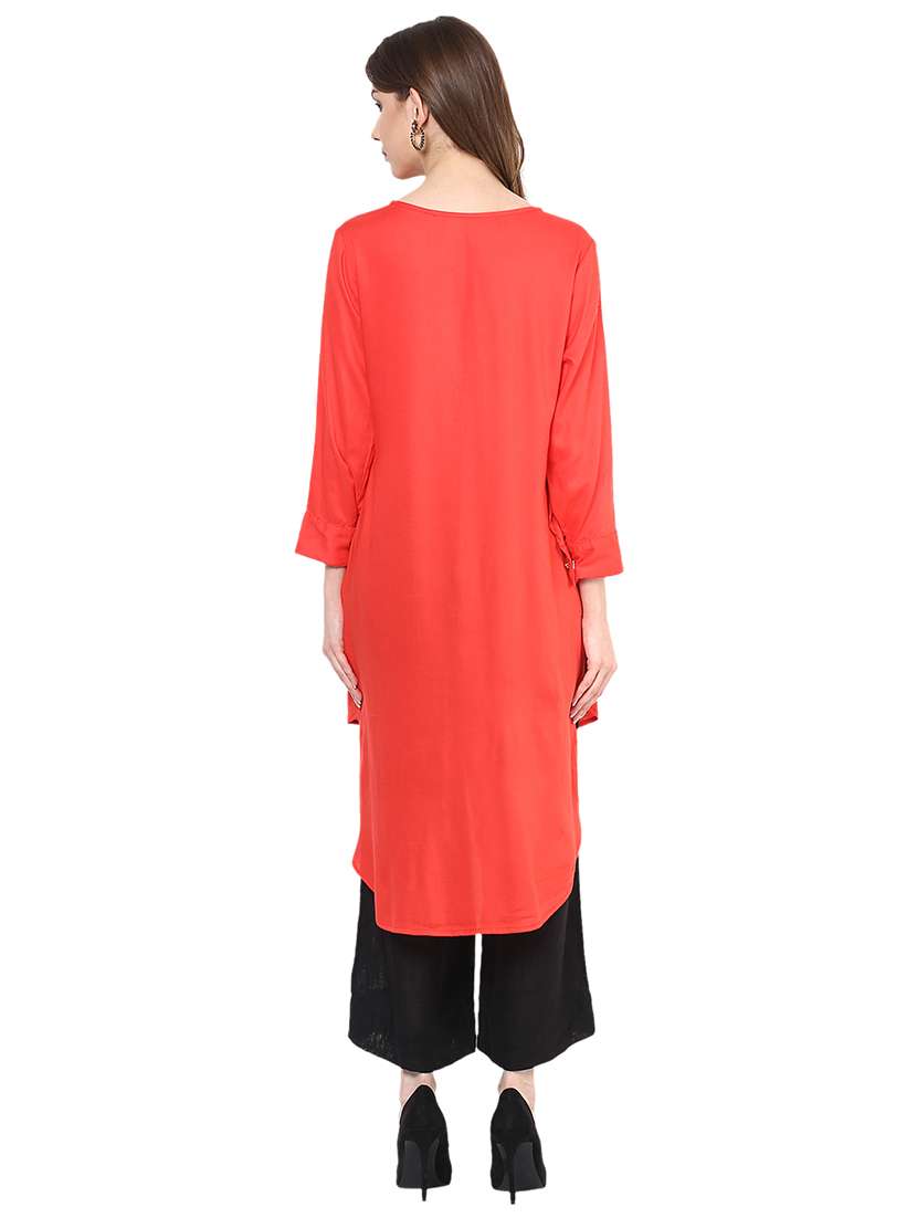 women red round neck high-low kurta - 21523211 -  Standard Image - 2