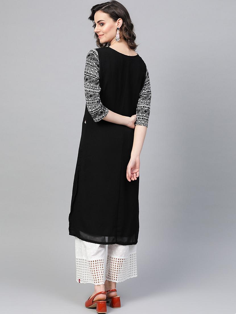 women black key hole neck straight kurta - 21523214 - Standard Image - 2