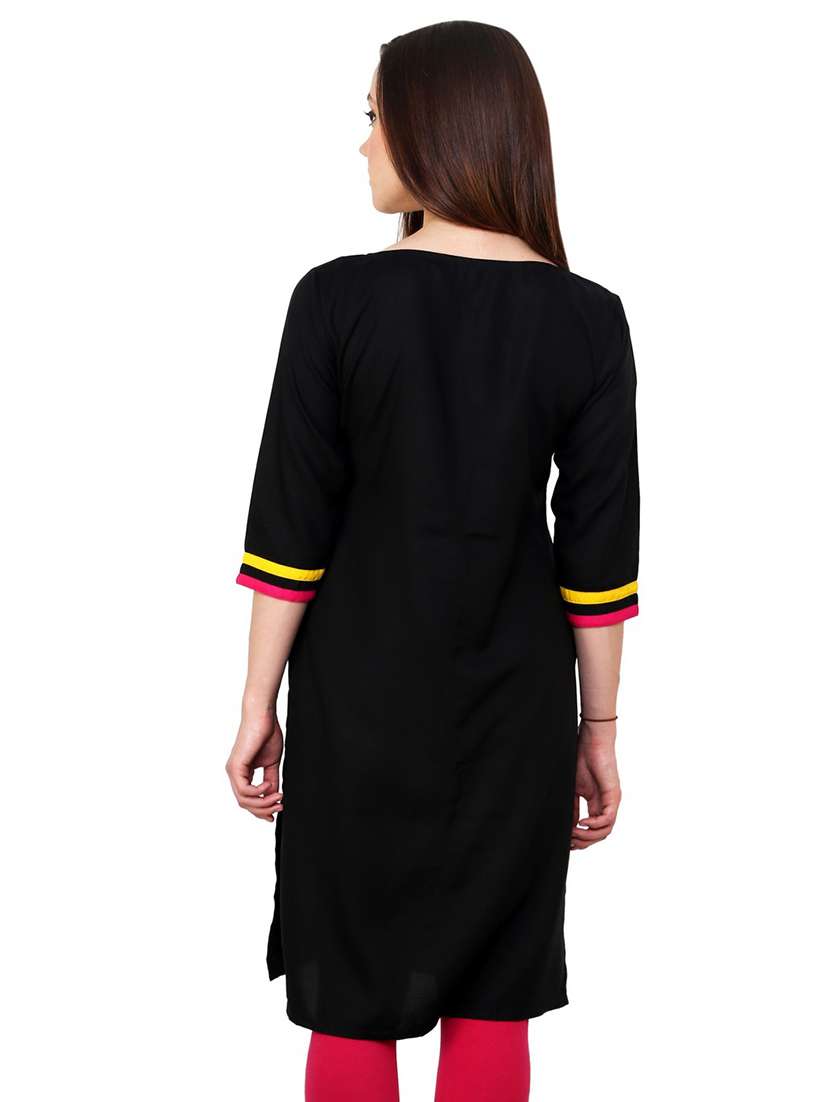 women black notch neck straight kurta - 21523217 - Standard Image - 2
