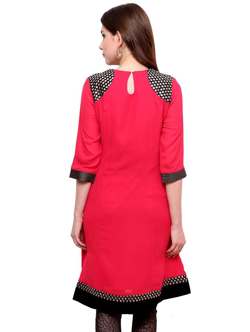 women pink round neck a-line kurta - 21523218 - Standard Image - 2
