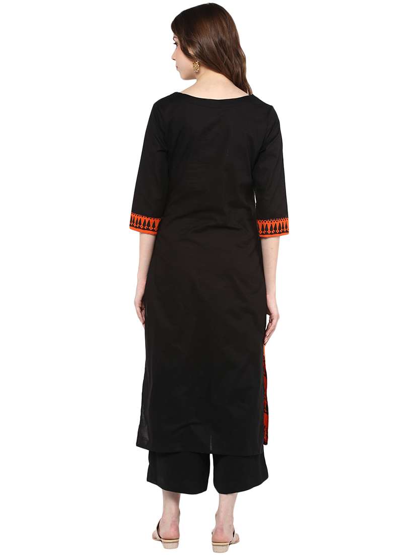 women black round neck straight kurta - 21523227 -  Standard Image - 2