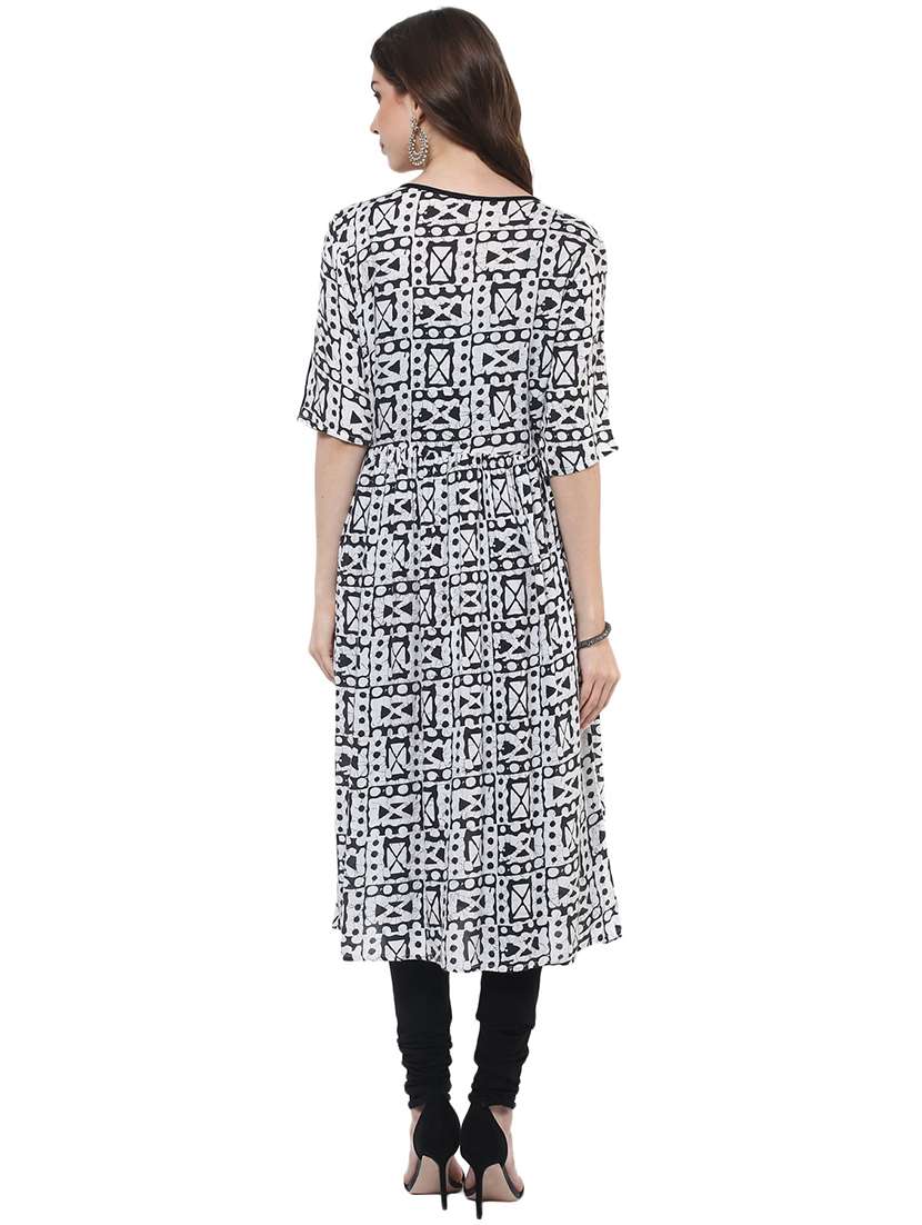 women black printed overlap neck a-line kurta - 21523230 -  Standard Image - 2