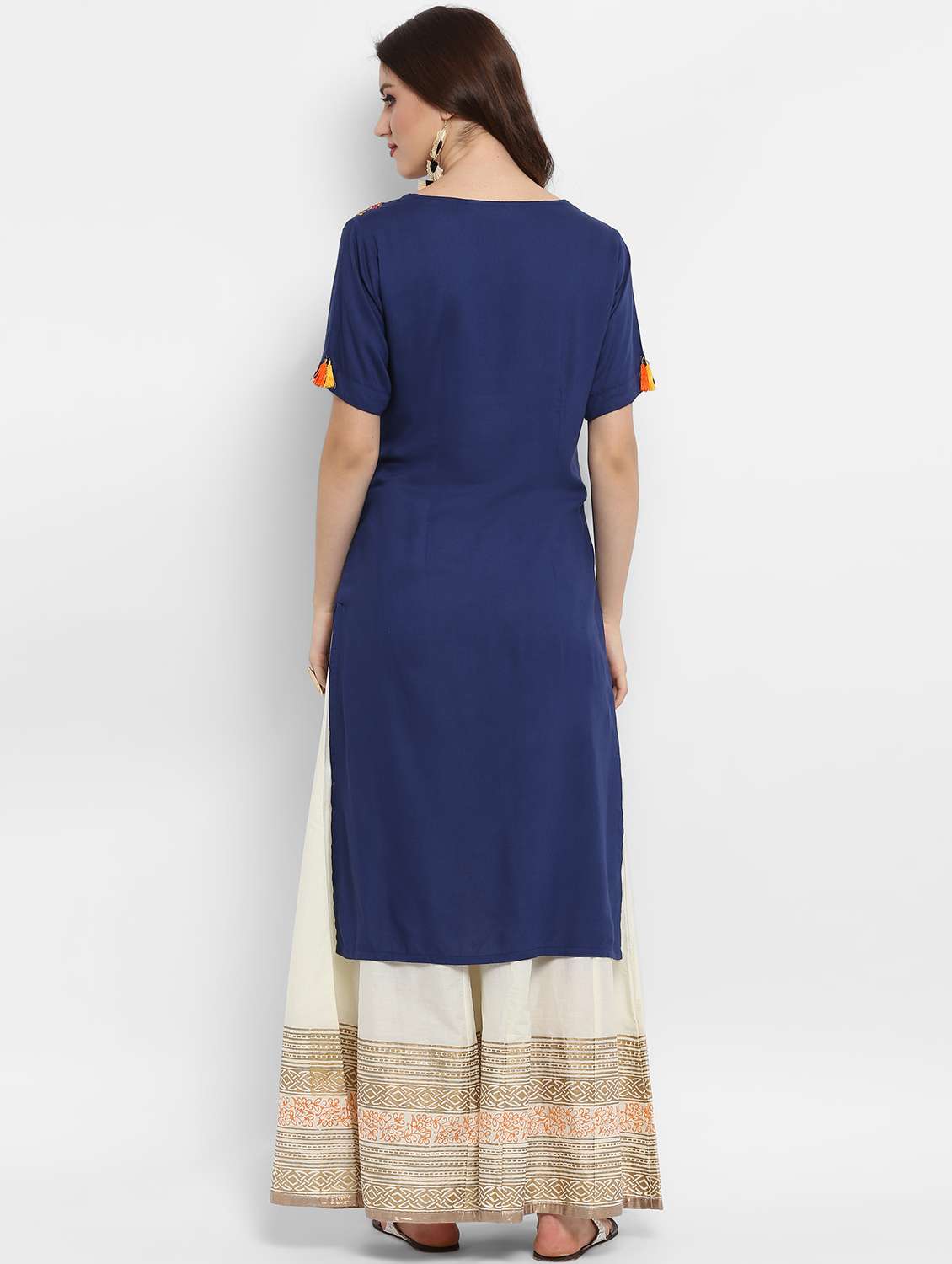 women navy blue round neck straight kurta - 21523234 - Standard Image - 2