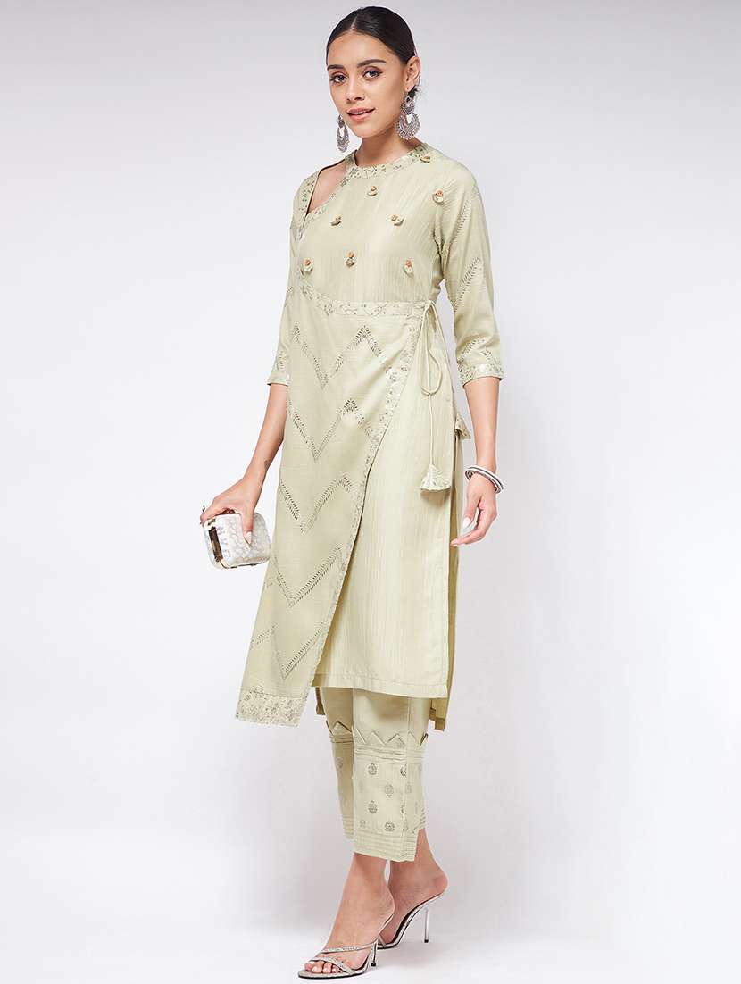 women neo mint key hole neck straight kurta - 21523236 - Standard Image - 2