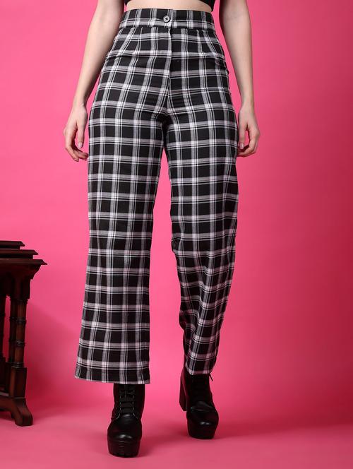 women checkered high rise wide leg trouser - 21523447 -  Standard Image - 0