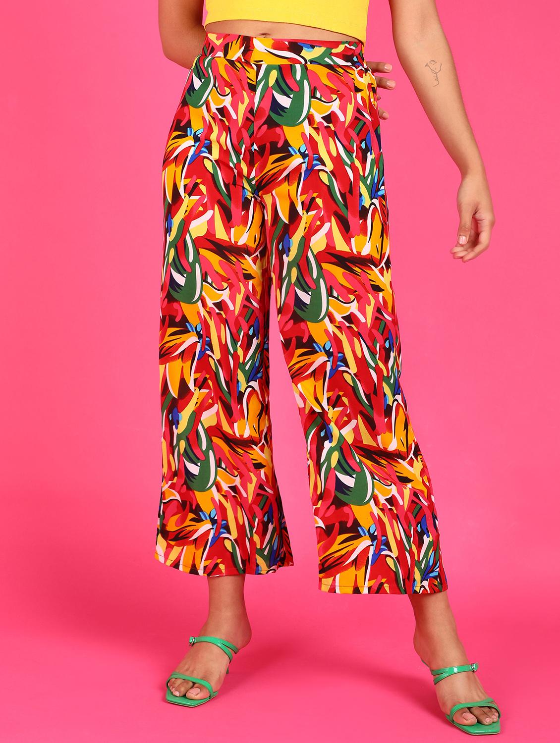women printed high rise wide leg trouser - 21523455 - Zoom Image - 0