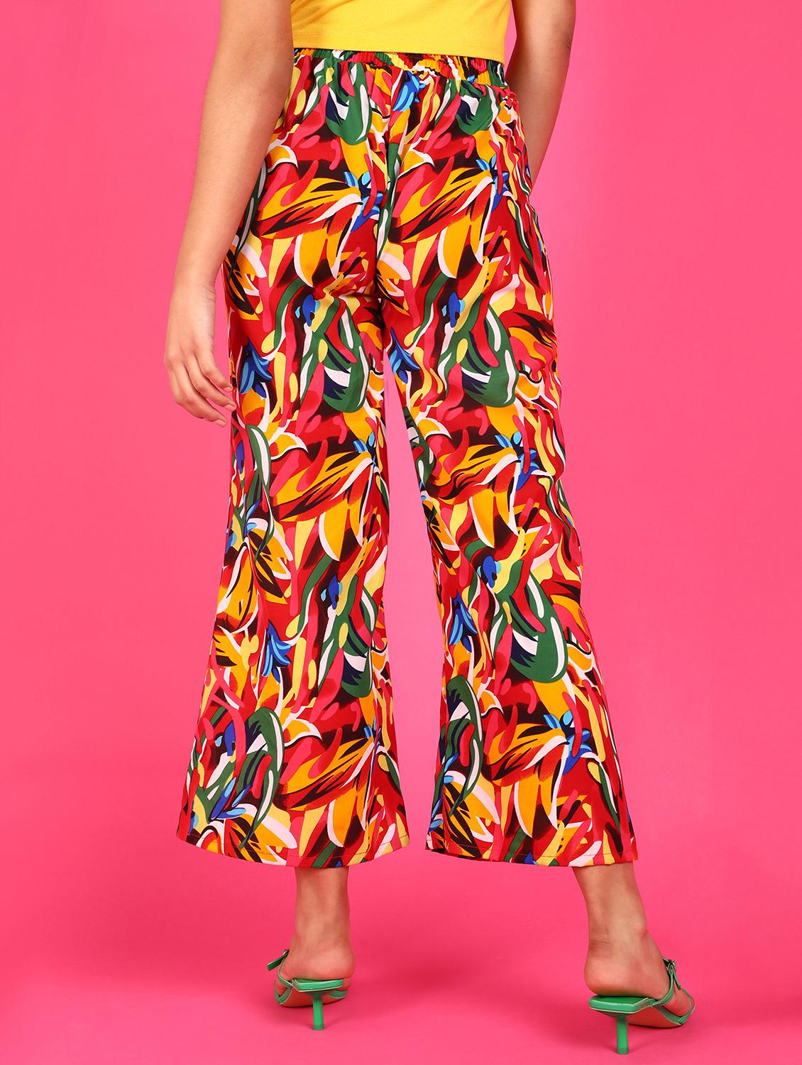women printed high rise wide leg trouser - 21523455 - Standard Image - 2