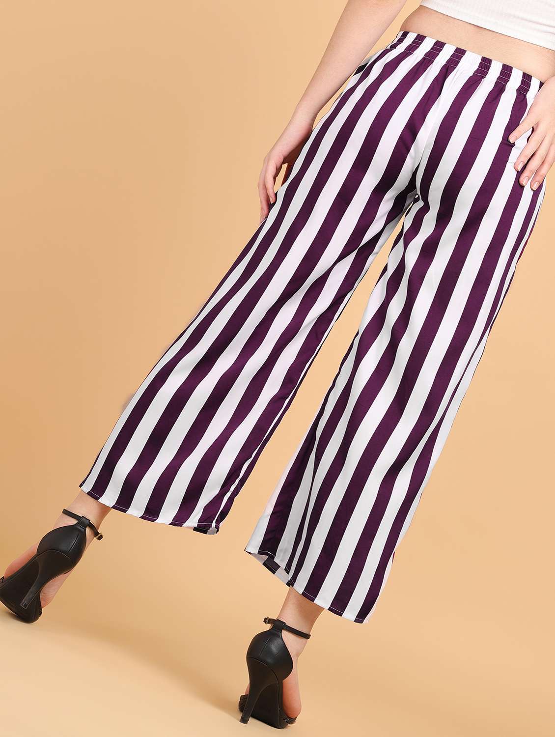 women striped mid rise wide leg trouser - 21523457 - Standard Image - 2