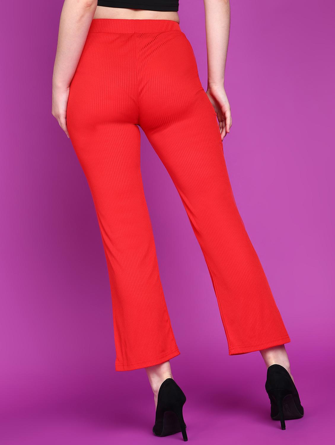women solid mid rise bootcut trouser - 21523464 - Standard Image - 2