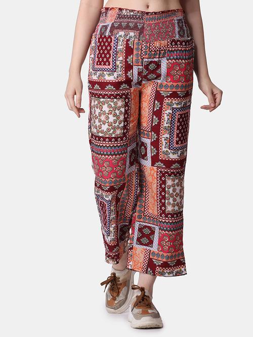 women printed mid rise straight trouser - 21523470 - Standard Image - 0