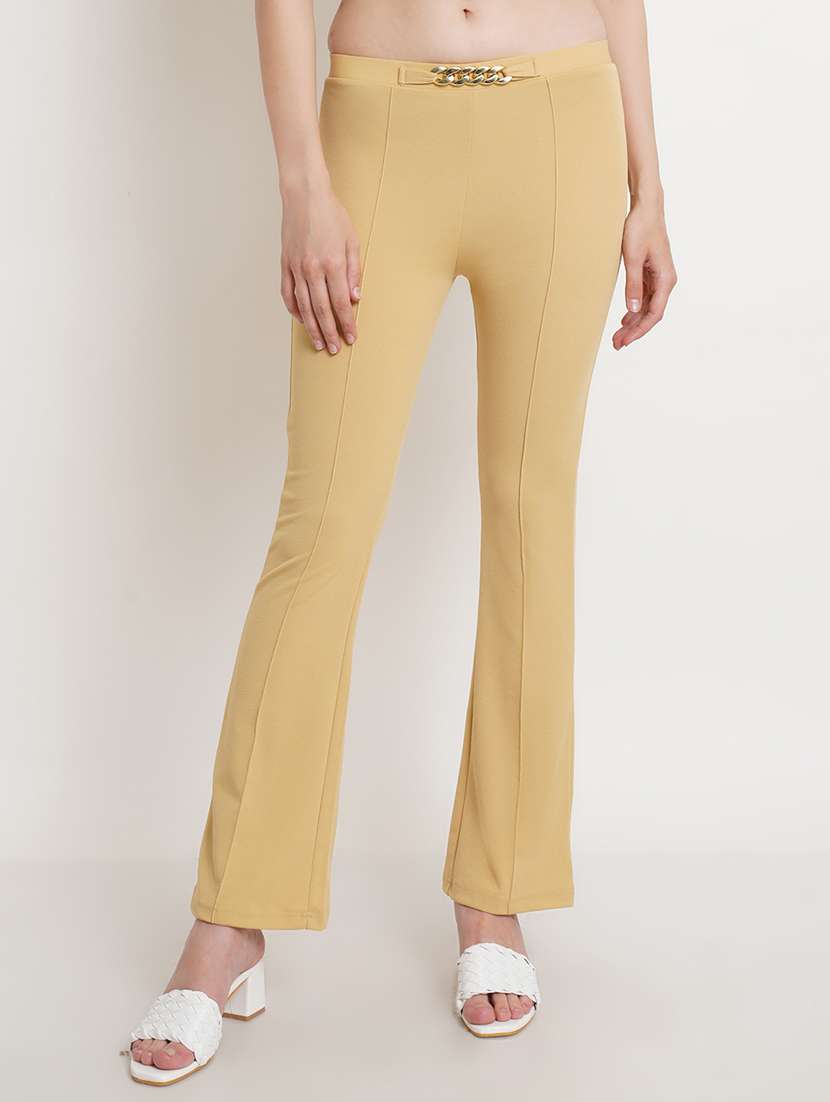 women solid regular fit bootcut trouser