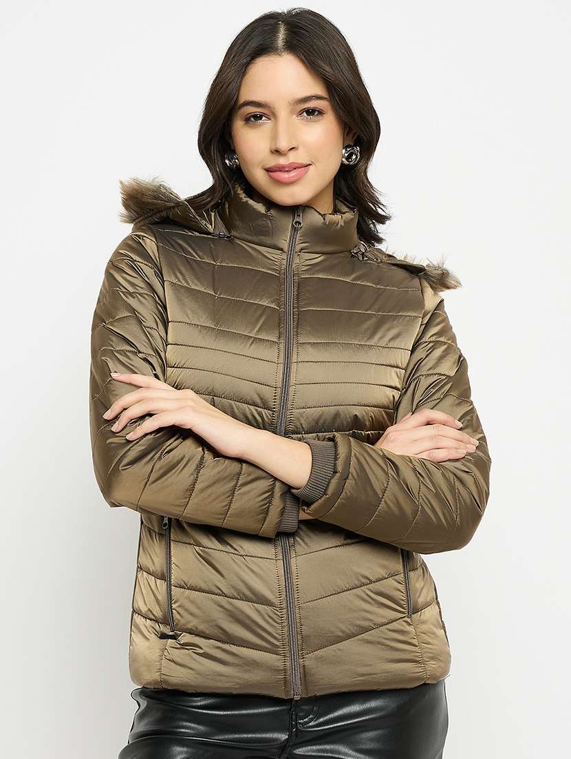 women solid long sleeves quilted jacket